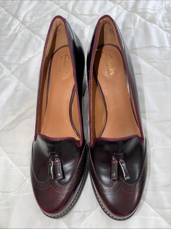 Clarks Shoes - Clarks Women’s Burgundy Tassel Loafers with Plum Trim